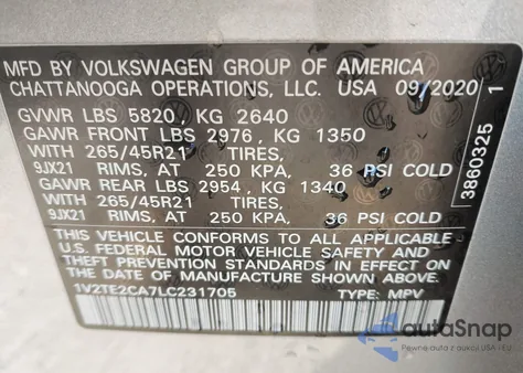 2020 Volkswagen Atlas Cross Sport 3.6L V6 Sel Premium R-Line из США, поврежденный, VIN 1V2TE2CA7LC231705